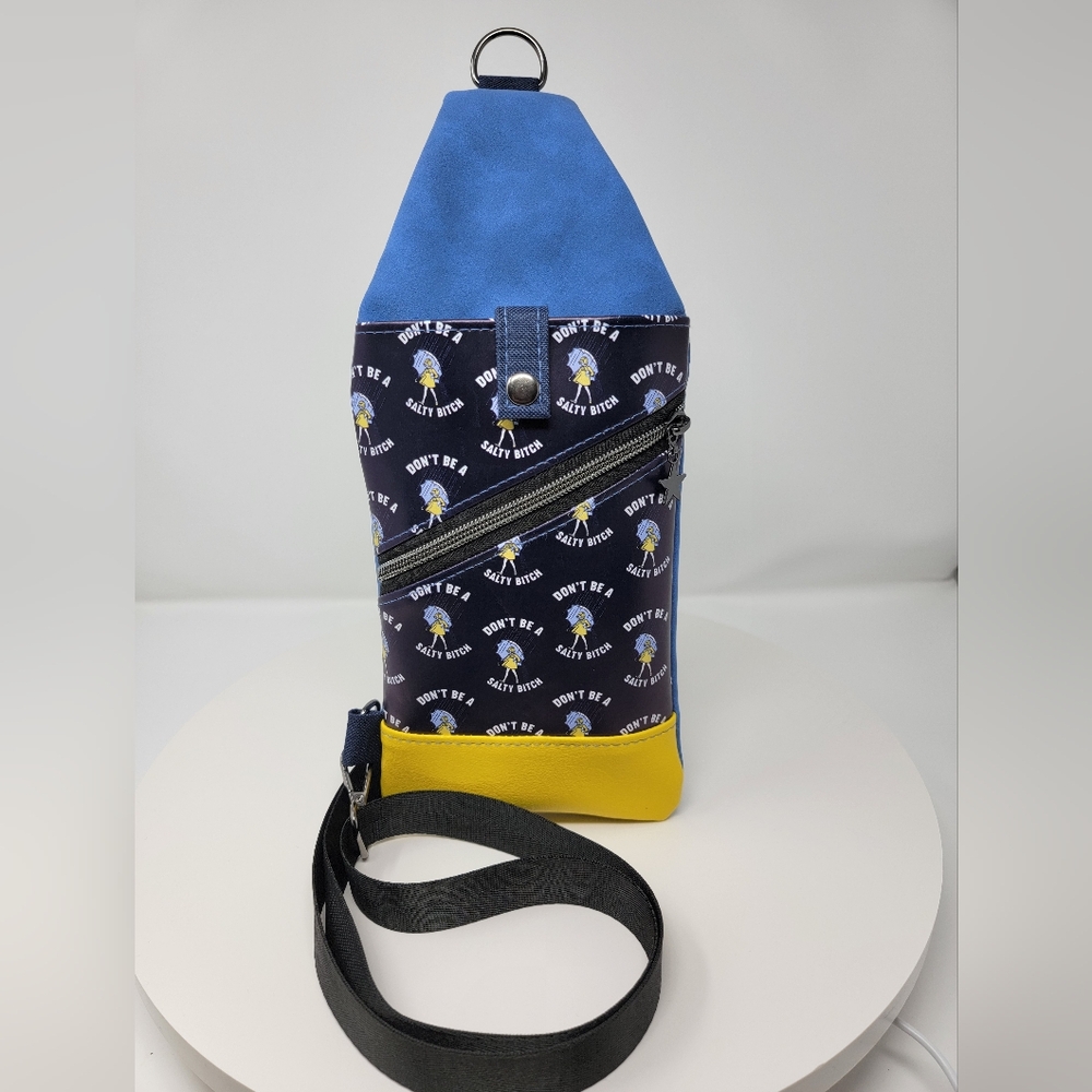 Handmade Blue & Yellow NSFW Don't be a Salty B*tch Crossbody Travel Sling Pouch